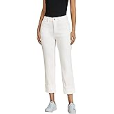 luvamia Straight Leg Jeans for Women Trendy Cropped High Waisted Cuffed Hem Stretchy Boyfriend Capri Jeans with Pockets