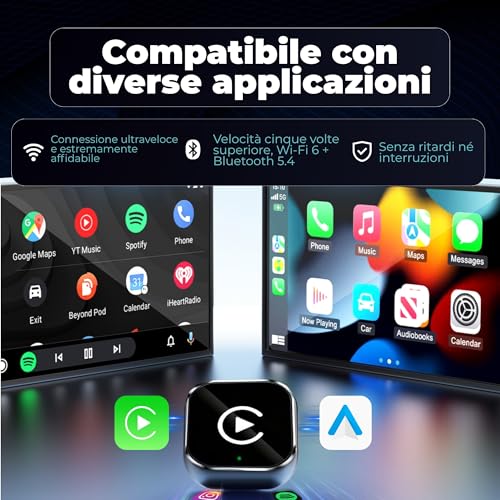 Tesorista Carplay Wireless 2 in 1 Mini 2026 Adapter, Android Auto Wireless with USB Plug & Play, Quick Reconnect ~3s, USB-A/USB-C and Hard Dongle for Hard Ports