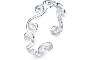 Amberta Adjustable 925 Sterling Silver Toe Ring for Women | Wave Hearts Flower Dolphin Crown Leaf Boho Foot Jewelry