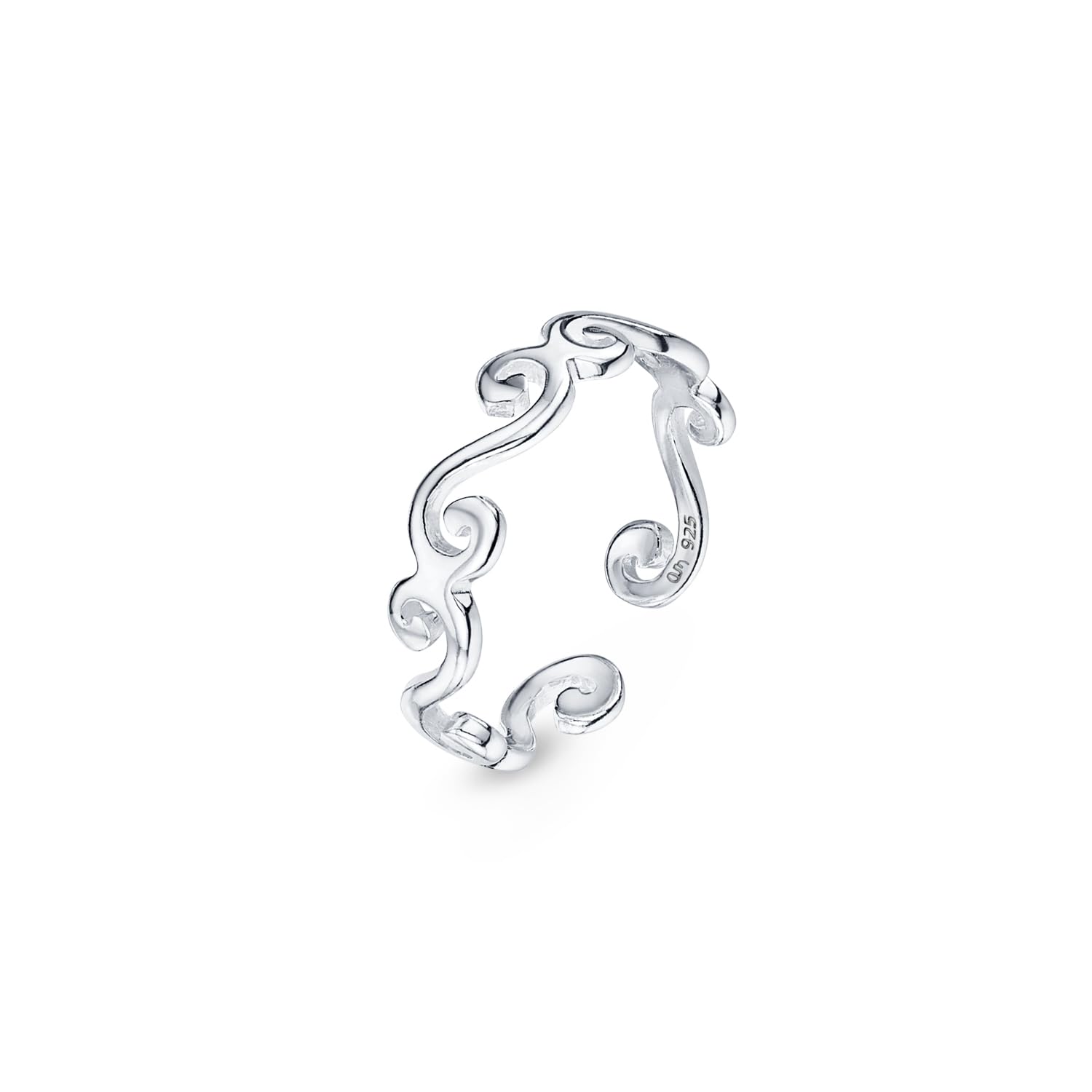 Amberta Adjustable 925 Sterling Silver Toe Ring for Women | Wave Hearts Flower Dolphin Crown Leaf Boho Foot Jewellery: Toe Ring for Women — image 1