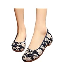 Shoes: Gizwise Women’s Floral Flower Casual Slip On Shoes Lovely Round Toe Flats Sandals Navy Blue (9 B(M) US, Navy Blue)