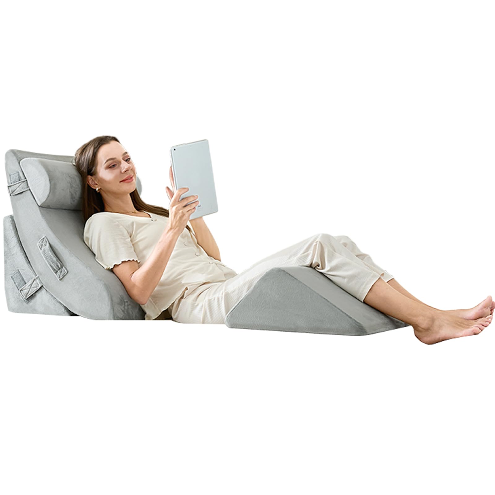 Photo 1 of 4PCS Orthopedic Bed Wedge Pillow Set, Post Surgery 45D Memory Foam for Back, Neck, and Leg Pain Relief Pleasing & Adjustable Support Pillows-Ease Acid Reflux & GRED with Better Sleep, Light Grey
