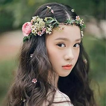 Aukmla Wedding Hair Wreath With Veil Flowers Crown Tiara Seaside