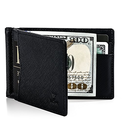 YBONNE RFID Blocking Minimalist Slim Bifold Menâ€™s Wallet with Money Clip, Premium Durable Thin Front Pocket Card Holder, Made of Top Quality Saffiano Genuine Leather