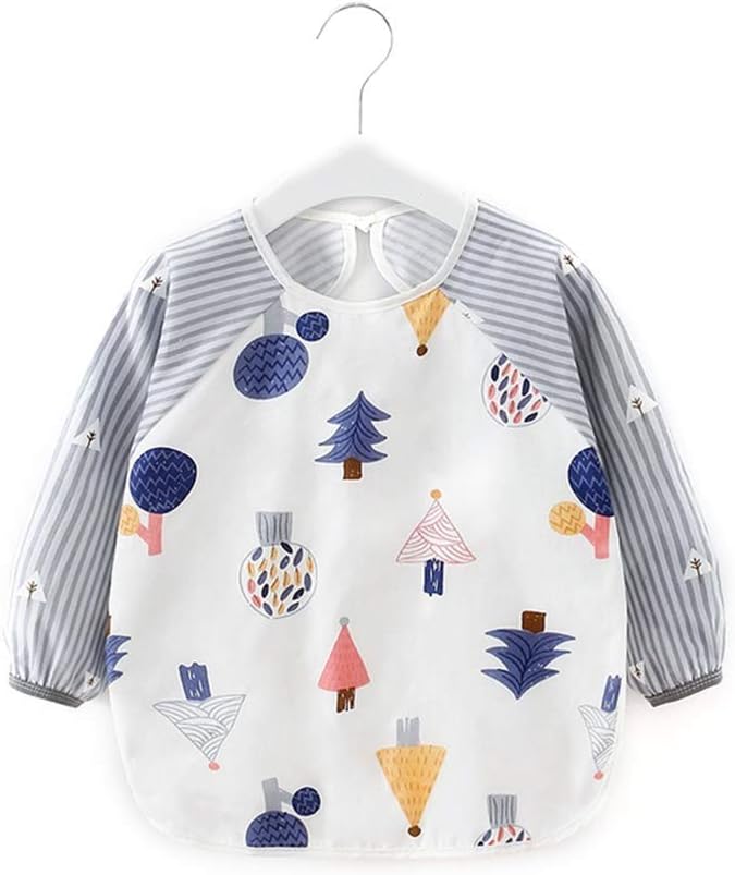 ChouZZ Toddler Waterproof Bib Long Sleeves Apron Wipeable Infant Baby Feeding Smock for Little Kids