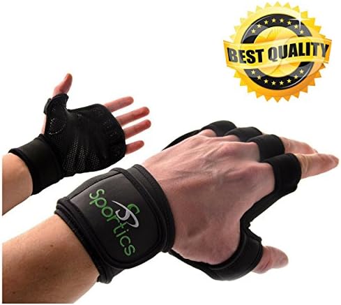 Sportics Cross Fit Gloves – Ideal as Workout, Cross Fitness, Workout, Exercising or Weightlifting Gloves – High Breathability, Adjustable Velcro Design – Built-In Wrist Wraps (XL)