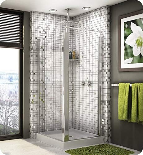 Fleurco EC36-25-40 Banyo Sevilla Semi Frameless Square Corner Entry Pivot Door in Brushed Nickel/Clear Glass