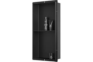 Bernkot Stainless Steel Shower Niche 24" X 12" Matte Black with 2-Tiers Shelf No Tile Needed Niche Shower for Bathroom Storage Recessed Wall Niches Flush-Mounted Installation