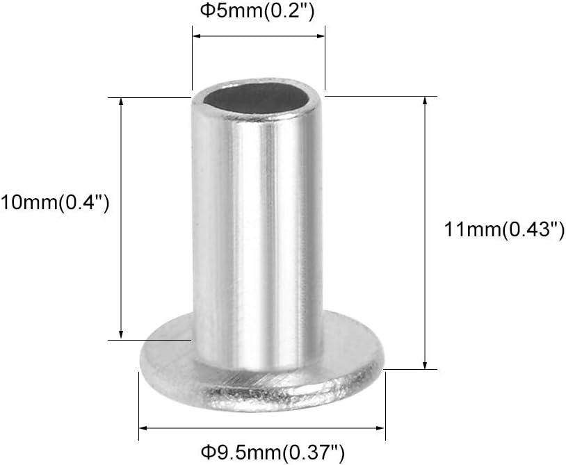 sourcing map 200 Pcs 5mm x 10mm Aluminum Flat Head Semi-Tubular Rivets Silver Tone, 200 Pcs M5 x 10mm - Image 3