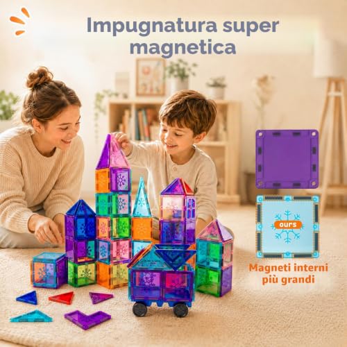 Xekel 100 Pieces Children's Magnetic Buildings with Powerful Magnets, Magnetic Tiles Educational, Buildings for Children 3+ Years, Creative Gift