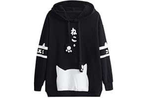 GENERIC Cute Hoodies for Girls 10-12 Years Old Cute Sweatshirt Sleeve Fashion Tops Hooded Cotton Women Cat Fashion