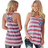 Women American Flag Stripe Printed Bowknot Tank Tops Blouse T Shirt GOTD (M, Red)