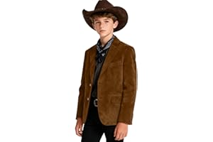 SAILIINY Boy's Suit Blazer Retro Suede Suit Jacket for Kids Vintage Christmas Wedding Outfit Casual Leather Coat with a Black Pants