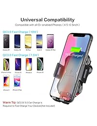 Tonkent Soporte de cargador de coche inalámbrico con abrazadera automática de carga rápida Qi para teléfono de coche, parabrisas, salpicadero, ventilación de aire 10 W 7,5 W compatible con Apple, smartphones Android (todos los dispositivos con Qi Enable)