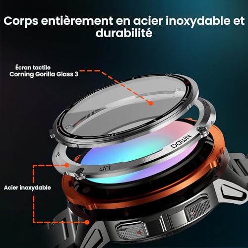 KOSPET Tank T3 Ultra 2 GPS Montre Connectée Homme- 60 Jours d'Autonomie Acier Inoxydable 50ATM Étanche, Boussole Altimètre Appel, Appel Bluetooth
