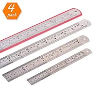 Measuring Ruler, Hotyin 4 Pc (6, 8, 12inch) Stainless Steel Metal Ruler Kit | School Ruler in cm, Durable Steel Rule Set, Drawing Ruler & Straight Ruler for School Office Architect Engineers Craft