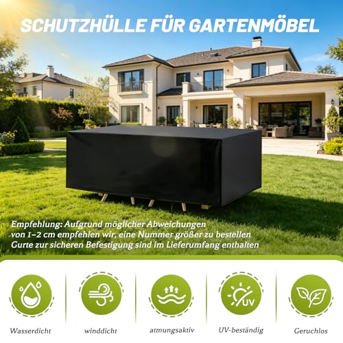 Aipwerer Garden Furniture Cover, Waterproof, Tarpaulin for Garden Furniture, Winterproof, 420D Protective Cover for Garden Table, Garden Furniture, Table, Rectangular (Black, 213 x 132 x 72 cm)