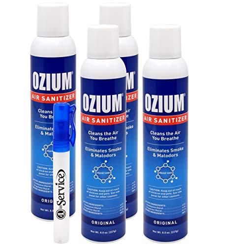 Ozium Air Sanitizer Spray - Glycolized Air Freshener Reduces Airborne Bacteria Eliminates Smoke & Malodors 8oz Spray Air Freshener, Original (4 Pack) Hand Sanitizer Included