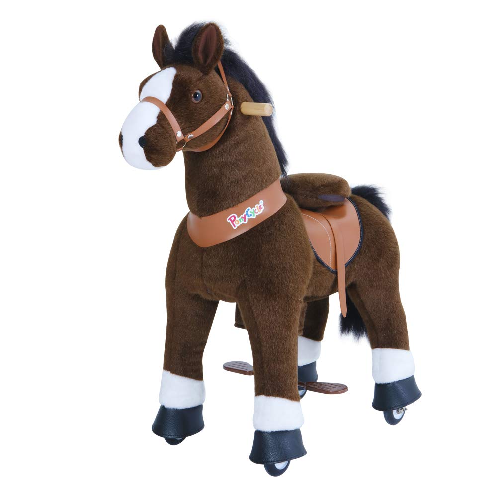 PonyCycle Official Classic U Series Ride on Horse Toy Plush Walking Animal Dark Brown Horse for Age 3-5