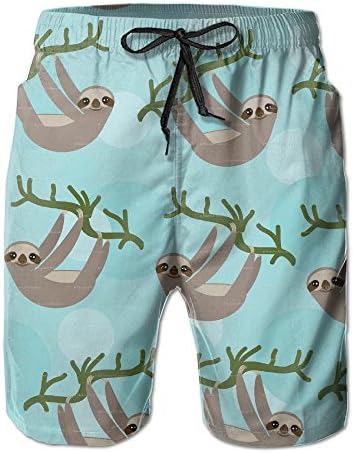 Kevin MCG Mens Beach Shorts Three-toed Sloth Board Home Shorts Swim-trunks Casual Beachwear With Telescopic Tape