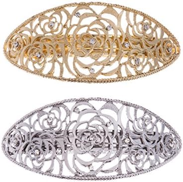 Hair Clips, Hair Barrettes Silver and Glolden 2-Count French Barrette For Women and Girls By yigou beauty