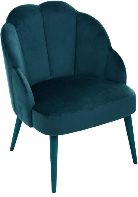 Atmosphera Fauteuil En Velours Bleu Canard Dossier Fleur H 83 Cm