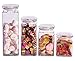 Set of 4 Glass Canister Jars with Air Tight Lids for Kitchen or Bathroom, Food, Cookie, Cracker, Storage Containers, Square, Clear 28, 44, 57, and 80 Oz