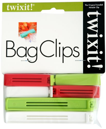 Twixit! Linden Sweden Bag Clips, White/Yellow/Red/Lime, Set of 2 Large and 4 Small