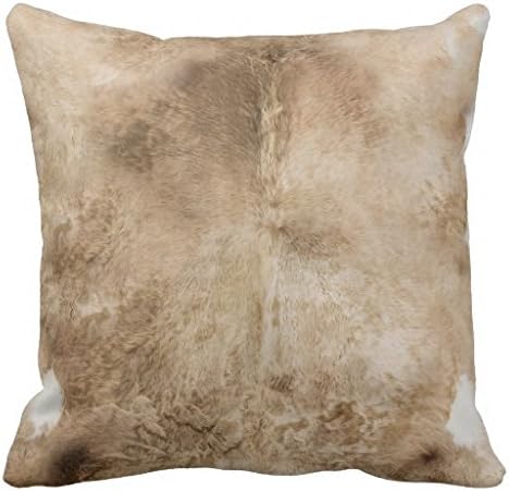 Cream Brown Speckled Cowhide Leather Print Pillow Case