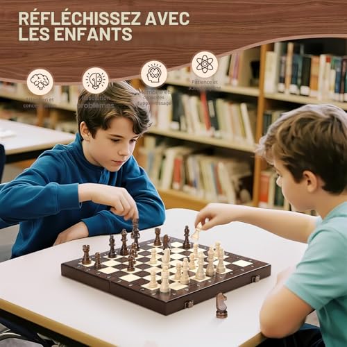 Peradix Portable Magnetic Chess Set - Small Foldable Travel Chess Board with Extra Checkers 30cm - Magnetic Wooden Chess for Kids, Travel and Camping