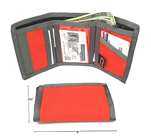 Rainbow of California Trifold Wallet w/Inside ID. Hook n Loop Closure. Made in USA (Bright Orange w/Foliage Trim)
