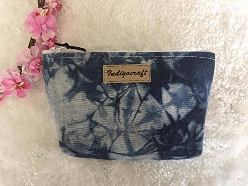 Indigo Craft Cosmetic Beauty and Makeup case Bag Travel Organizer Pouch for women purse Unique Handmade in Indigo pattern style
