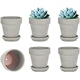 vensovo 4 Inch Small Grey Terracotta Plant Pots with Saucer - 6 Pack Clay Flowerpots with Drainage, Great for Indoor Outdoor Plants, Crafts, Wedding Favor