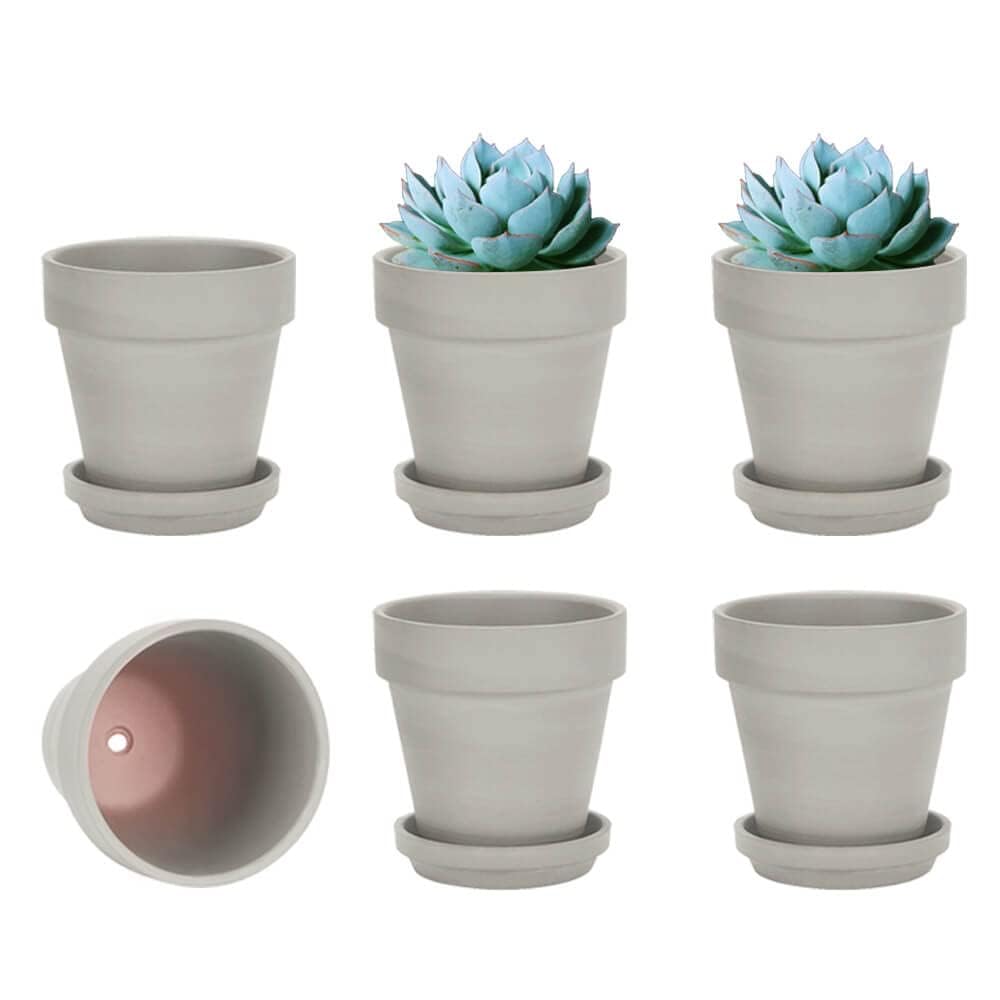 Photo 1 of (incomplete) vensovo 4 Inch Small Grey Terracotta Plant Pots with Saucer - 6 Pack Clay Flowerpots with Drainage