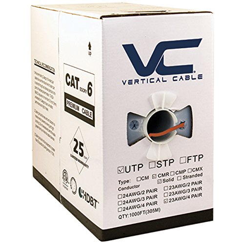 Vertical Cable Cat6, 550 MHz, UTP, 23AWG, Solid Bare Copper, 1000ft, Orange, Bulk Ethernet Cable