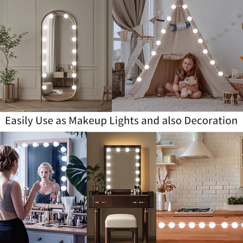 LED Vanity Mirror Lights, 14 Dimmable Bulbs - Hollywood Style | Adjustable Color Brightness, USB Powered, Self-Adhesive for Makeup Table Dressing Room