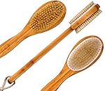 Bath Blossom Bamboo Dry Body Brush Extra Long Handle Exfoliating Bath Scrubber - Effective Back Brush Exfoliation and Massage - Used Wet or Dry For Men and Women