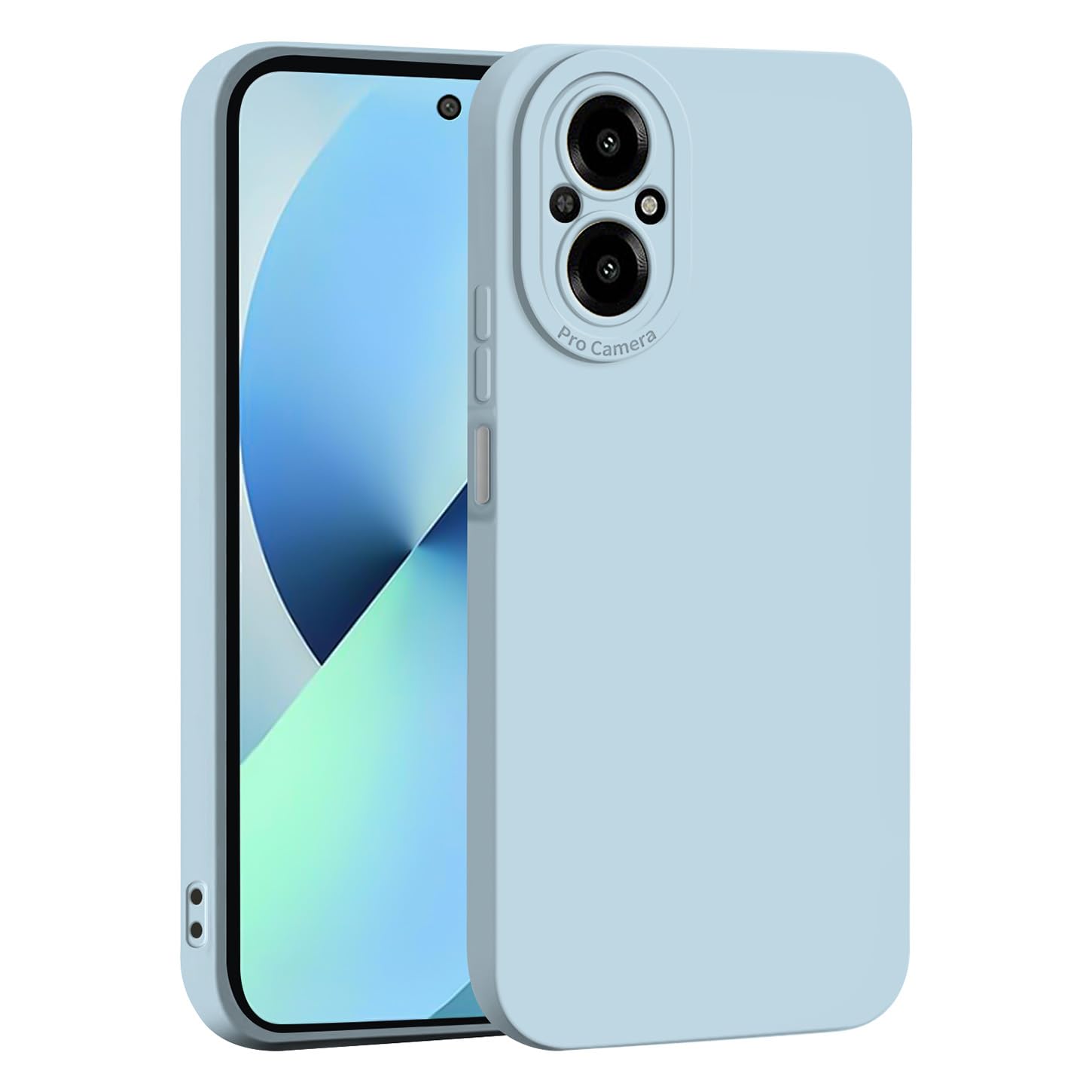 ILING Liquid Silicone Case for OPPO Reno 8 Lite 5G / OPPO Reno 7 Lite, Simple Solid Color Back Soft Gel Rubber Frosted TPU Bumper Shockproof Protective Ultra-thin Phone Case Cover (Light Blue)