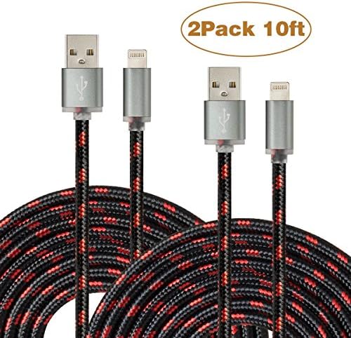 Kinbashi Lightning Cable 2-Pack 10Ft Nylon Braided iPhone Charger Compatible for Apple Device
