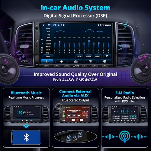 ATOTOEXCEL A5L 7 Inch 2 Din Android Car Radio, CarPlay & Android Wireless Car Radio, Touchscreen Radio, Wi-Fi Tethering/BT/USB, 24-B EQ DSP, OBD2 Scanner, GPS Tracking, HDMI Output, 2+32G, FM/RDS