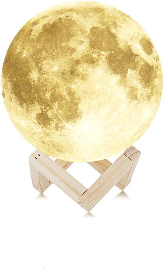 NEWBEN Rechargeable Touch Control 3D Print Moon Lamp, Dimmable Luna Night Light with Wooden Mount, Perfect for Gift Home Decor (12cm)
