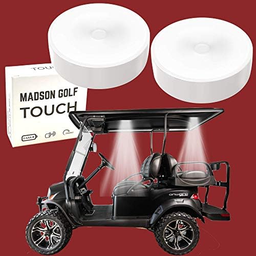 2-Pk Universal Golf Cart Roof Stick On Anywhere One Touch LED Light fits Club Cart, Onward, Precedent, EZGO, Yamaha, Garia carts, AAA Battery Powered Puck Designed for Golf cart use, Great Golf Gifts 2-Pk Universal Golf Cart Roof Stick On Anywhere One Touch LED Light fits Club Cart, Onward, Precedent, EZGO, Yamaha, Garia carts, AAA Battery Powered Puck Designed for Golf cart use, Great Golf Gifts