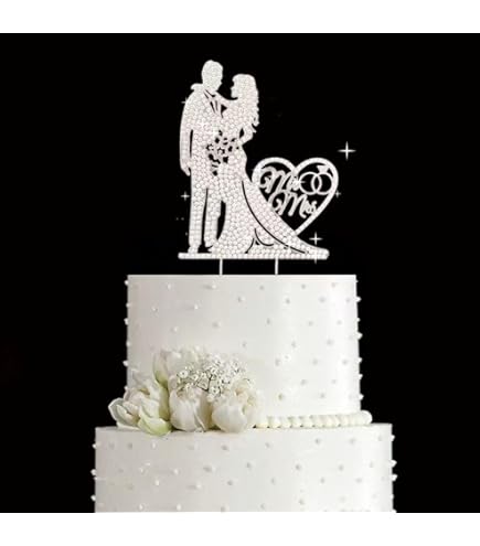 Mr And Mrs Wedding Cake Topper - Premium Silver Metal - Sparkly Wedding Bridal Shower Or Anniversary Cake Topper - Now Protected In A Box - View #2