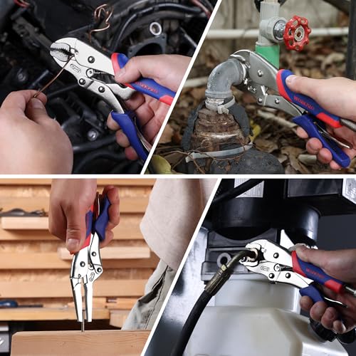 WORKPRO 3 Piece Set of Locking Pliers Pressure Pliers Cr-V Steel, Curved Jaw 18 cm and 25 cm, Straight Jaw 16.5 cm