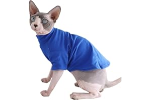 KITIPCOO Sphynx Cat Clothes Winter Thick Cotton T-Shirts Double-Layer Pet Clothes, Pullover Kitten Shirts with Sleeves, Hairless Cat Pajamas Apparel for Cats & Small Dogs (M (5.5-7.1 lbs), Blue)