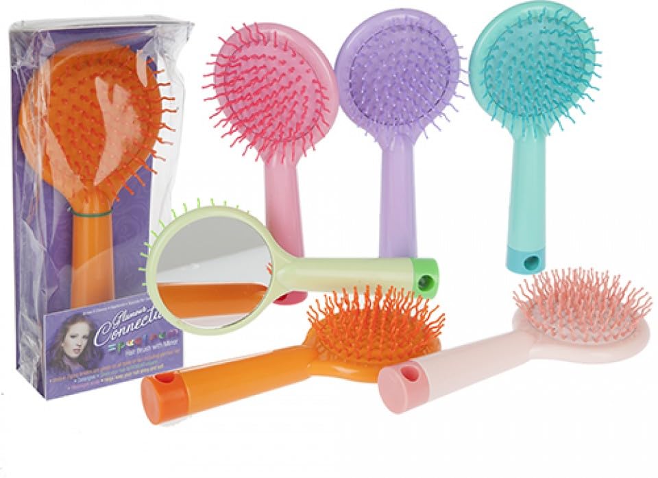 PMS HAIR BRUSH WITH MIRROR Large Detangling Hair Brush With Mirror in 6 assorted colours one supplied at random