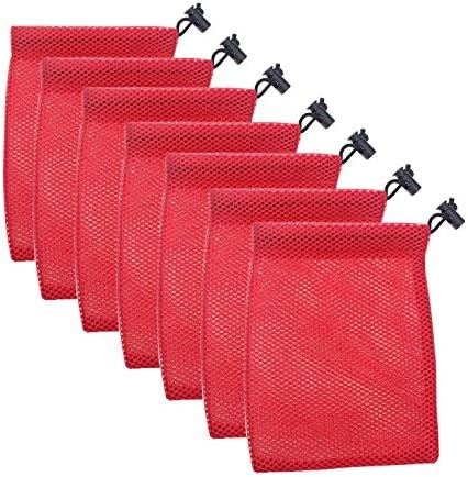 Mesh Stuff Sack Thicken Mesh Drawstring Laundry Bag Nylon Mesh Storage Ditty Bag Collecting Sports Equipment Bag for Travel & Outdoor Activity,Rinsing Beach Toys Seashell Pack of 7,Red