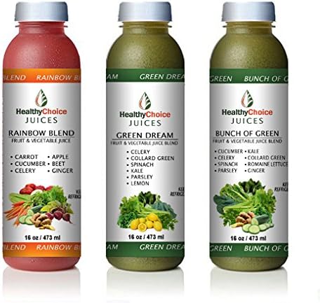 Healthy Choice Juices - 3 Day Detox Pack - Rainbow Blend, Green Dream, Bunch of Green, Cold Pressed Fruit and Vegetables Juice - 9 Bottles