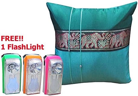 Honest Bee Presents. One Big Elephant Stripe Throw Cushion Cover/Pillow Case Thai Silk for Decorative Sofa, Car and Living Room Size 16 X 16 InchesFREE 1 Flash Light