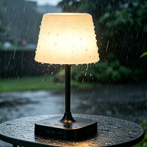 Eocean Rechargeable Waterproof Lamp for Shower, 12000mAh LED Cordless Table Bedside Lamp with USB Port, Small Wireless Battery Operated Touch Lamp for Bedroom, Bathroom, Kitchen, Outdoor